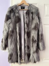 Dorothy Perkins Grey Faux Fur Coat - Size 12
