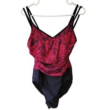 Miraclesuit Oceanus Swimsuit S Paisley Metallic Shelf Bra One Piece Red Slimming