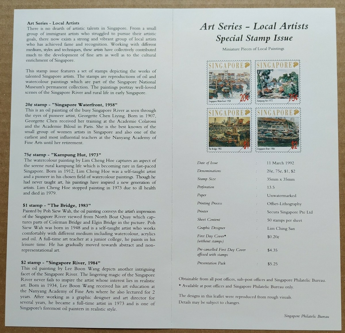 Singapore 1992 Art Series Local Artists 4v Stamps FDC (Lot B