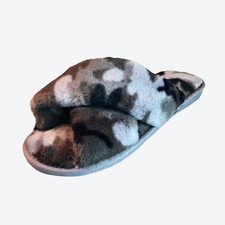 Womens Slippers Cross Plush Gray house Shoes Size 8 Camouflage Grey