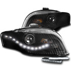 FOR 05-09 AUDI A4 S4 B7 DRL LED BLACK PROJECTOR HEADLIGHTS HEADLAMP W/BUMPER DRL