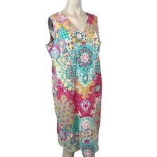 TALBOTS- WOMEN'S PLUS X -MULTICOLOR SLEEVELESS V NECK COTTON DRESS