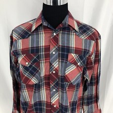 WRANGLER Red Blue Plaid Pearl Snap Long Sleeve Western Dress Shirt 16.5 34