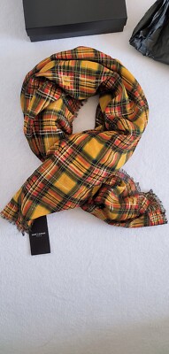 New Authentic Saint Laurent Patterned Jacquard Wool Silk Scarf