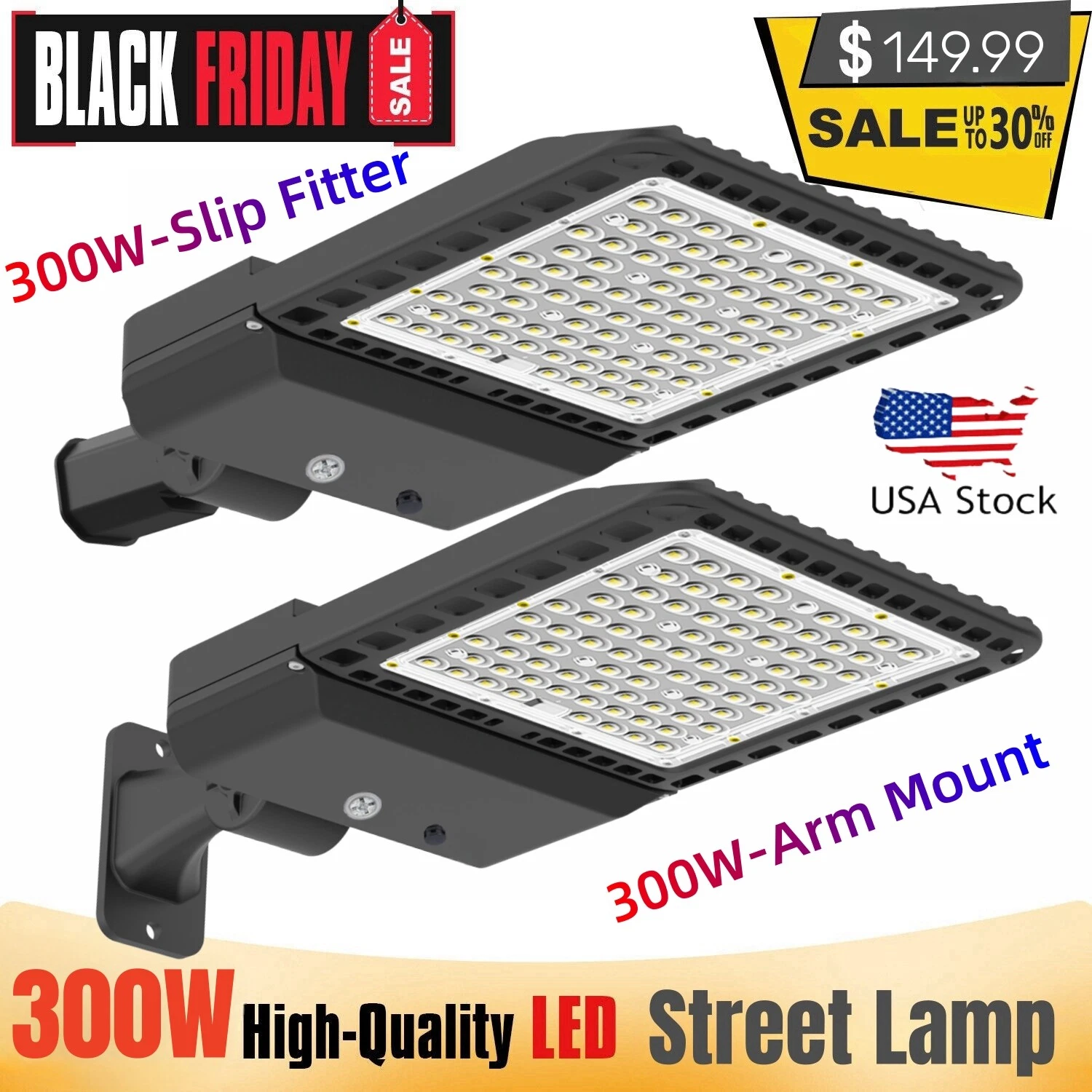 300W LED Parking Lot Light Pole Mount Dusk to Dawn Waterproof Security Lighting