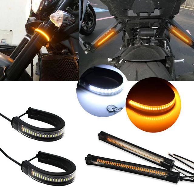 4pc Flexible Motorcycle LED Strip Dualcolor&Amber Turn Signal Daytime
