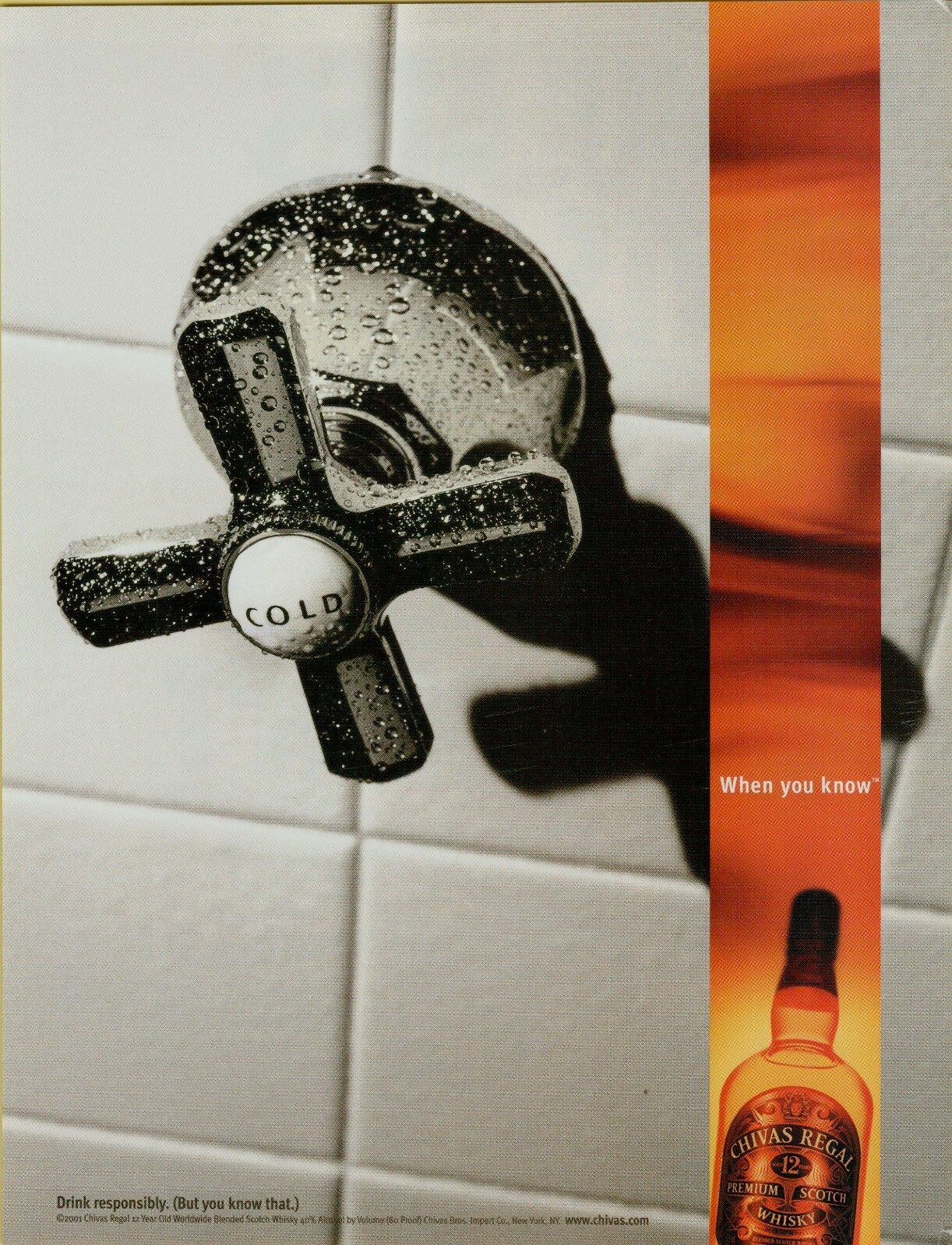 2001 Chivas Regal Scotch Whisky Cold Shower When You Know Vintage Print Ad