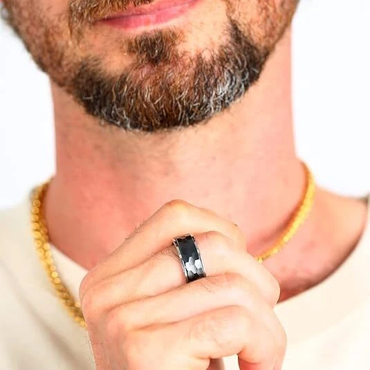 8mm Hammer Spinner Mens Ring Fashion Engagement Band Ring for Men Comfort fit - Image 3 of 4