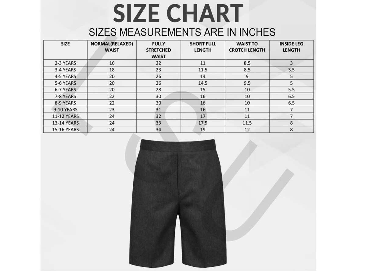 BOYS PULL-UP-SHORTS SCHOOL UNIFORM GREY BLACK HALF ELASTICATED