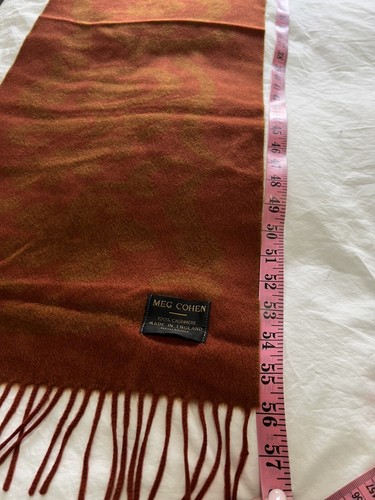 Meg Cohen 100% Cashmere Fringed Orange Rust Scarf Made in England - Picture 3 of 7