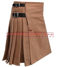 Scottish Handmade Traditional Khaki Wool 8 yard Kilt 16Oz 100 Wool Kilt For Men