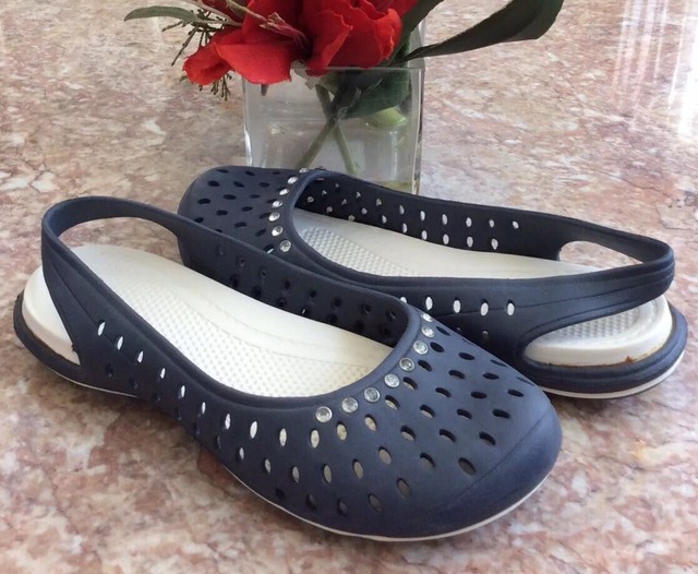 New Womenâs Dark Blue Rubber Light Weight Slingback Slipper Jeweled Shoes Size 8 | eBay