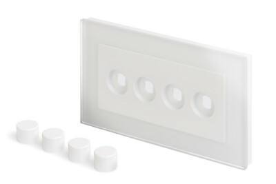 RetroTouch 4 Gang LED Dimmerplatte & Dimmerknopf nur weißes Glas PG 02112