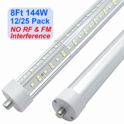 144W T8 8FT LED Shop Lights No RF 6500K Single Pin FA8 T12 LED Tube Light Bulbs