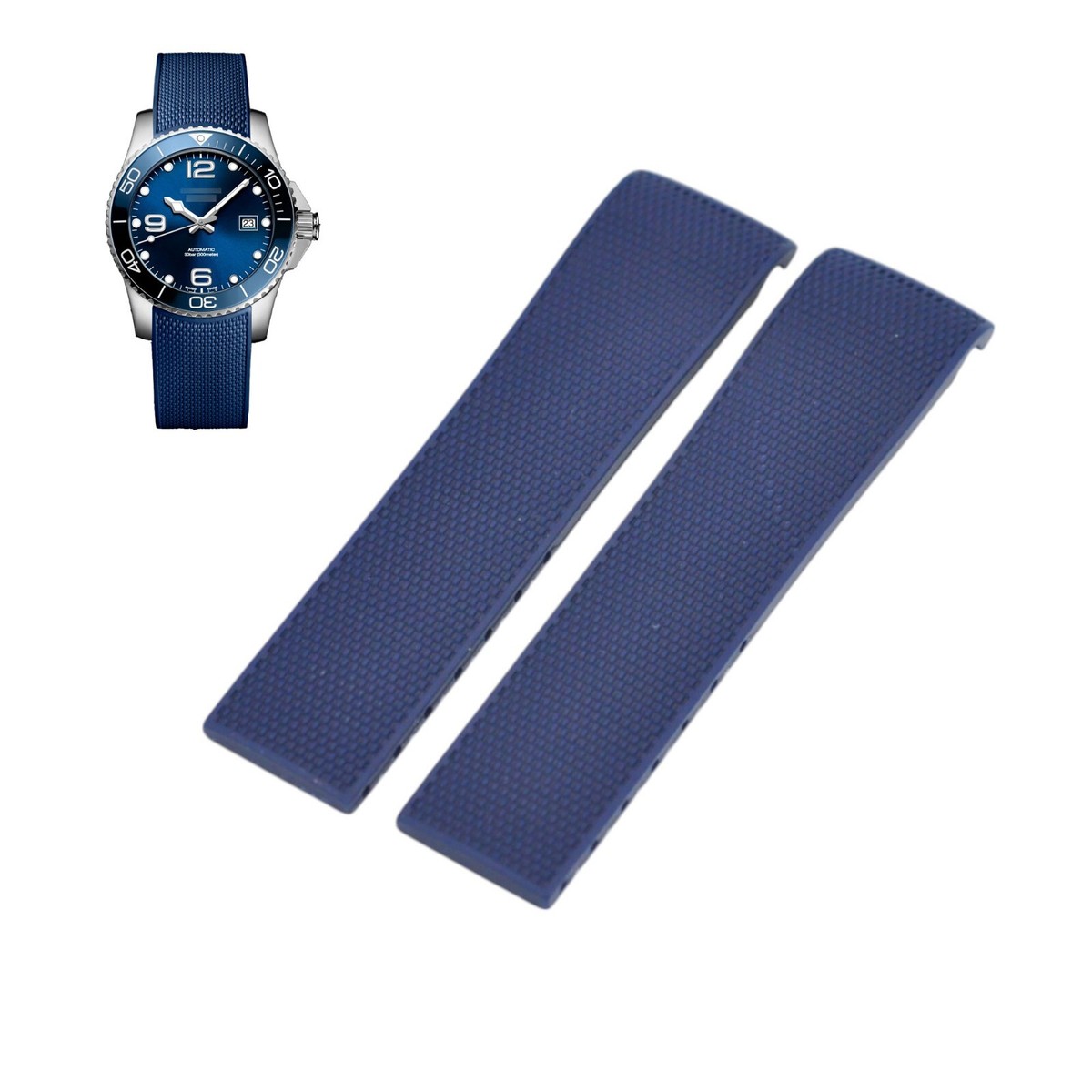 21mm Blue Rubber Watch Strap For Longines L682154893 HYDROCONQUEST