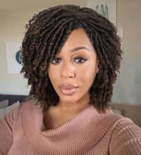 Dreadlock Wig Ombre Brown Short Curly Braided Twist Dreadlock Wig Heat Resistant