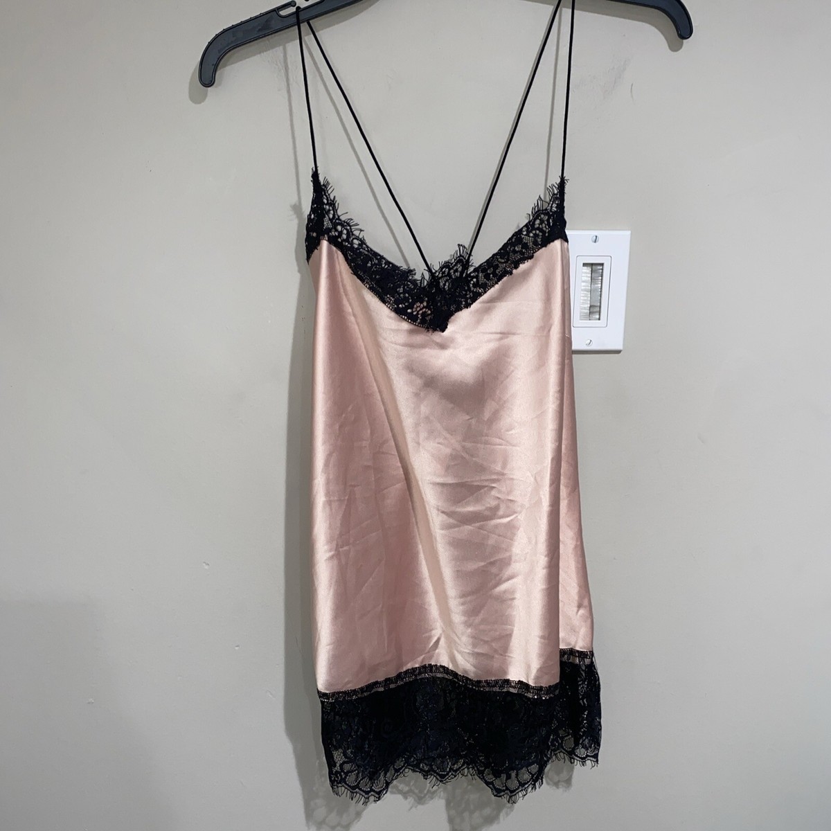 ⭐︎kiki⭐︎ Kiki Rikki Pink Silky Black Lace Trim Camisole Top Size Small | eBay