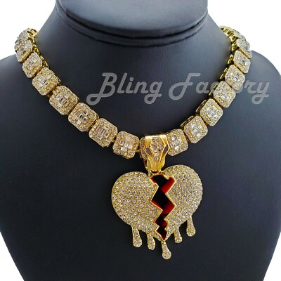 TTDGYYXW Collana Con Cuore Spezzato Ghiacciato Catena - Foto 7