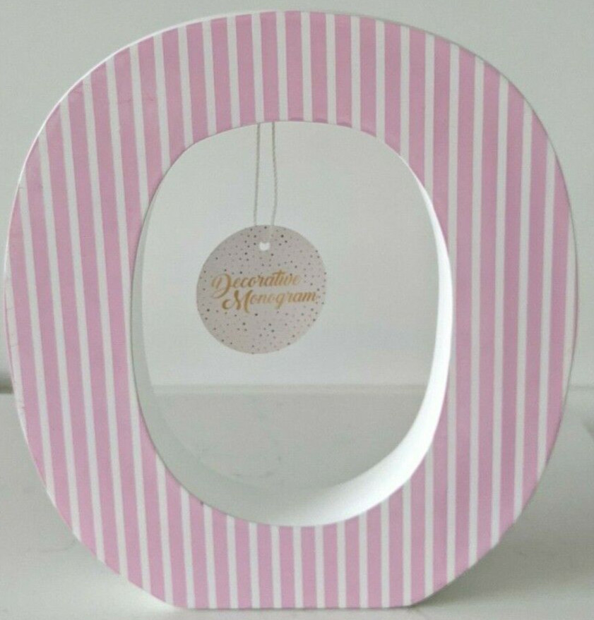 Azzure Home Wood White With pink Striped Letter O 8.5" Tall Decorative Monogram