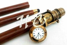 Hidden Wooden Walking Cane Stick Walking Cane Telescope Antique Spy brass Watch