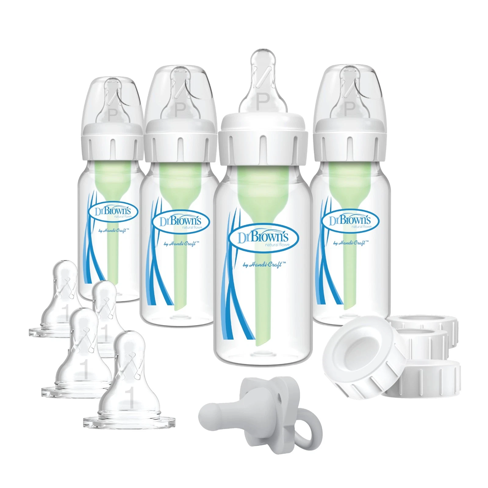 Dr. Brown's Anti-Colic Feeding Set Slow Flow Nipples Travel Caps Silicone Pa...