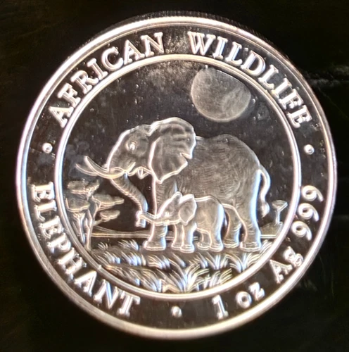 2011 Elephant Somali Republic Africa Wild Toned Bullion-0.999 Silver 1 Oz Coin