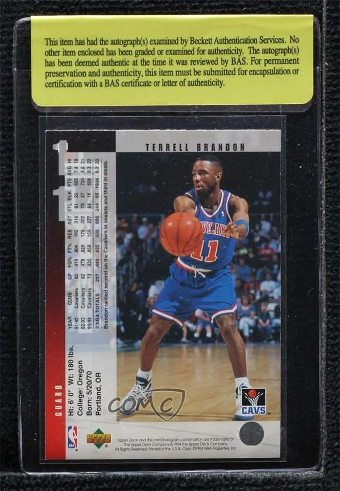 BAS 1994-95 Upper Deck Terrell Brandon #41 Authentic Auto - Image 2 of 2