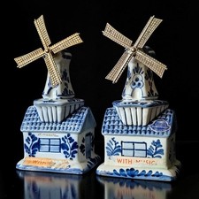2 Vintage BOMA Delft Blue Animated Windmill Music Box Made in Holland St Maarten
