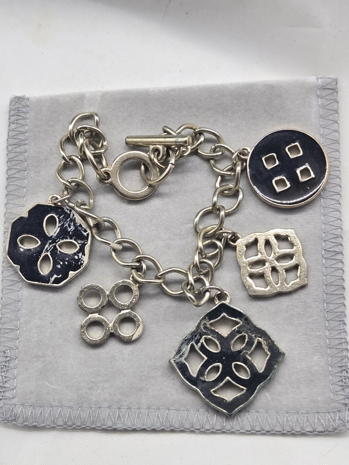 Silvertone Metal Toggle Bracelet Geometric Shapes… - image 5