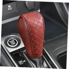 Car Gear Shift Knob Cover, Carbon Fiber Textured Leather Gearshift Wine Red