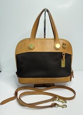 Vtg Dooney  Bourke Cabriolet Bag Black Canvas Brown Leather Domed USA Crossbody