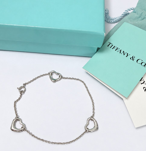 Tiffany & Co. Elsa Peretti Three Triple Open Heart Bracelet Sterling Silver Box
