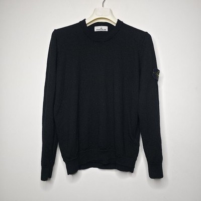 Stone Island Jumper Mens L Black 100% Virgin Wool Crew Neck Compass Badge
