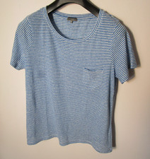 Jaeger L  Blue Linen Blend Striped Top T Shirt