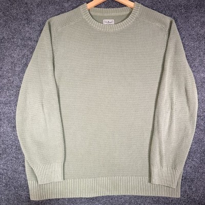L.L. Bean Fisherman Waffle Knit Crewneck Sweater Mens Large Tall Green Cotton