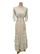 Antique Edwardian 1900's Ecrew Lace Tea Dress Bridal Dress Delicate Ivory AS IS