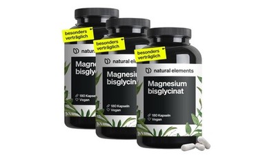 3x natural elements Magnesiumbisglycinat - Premium: 3x 180 Kapseln - 300mg eleme