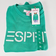 NEW XL Esprit Women's Logo Fleece Crewneck Green Viral 80's Vintage XL