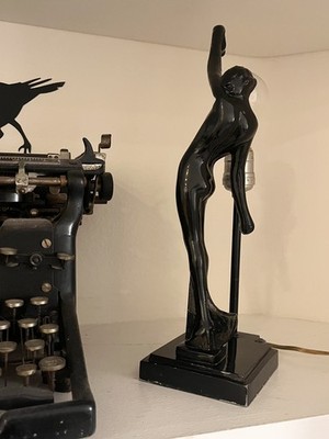 BLACK Art Deco Frankart Nude Nymph Lamp by Sarsaparilla NY / Vintage