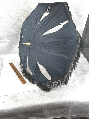 antique parasol folding carriage white finial wood ribs repair original 