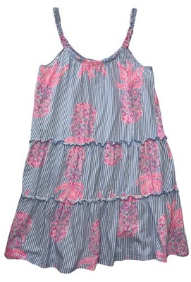 EUC LILLY PULITZER MEDIUM LORO SWING DRESS PINSTRIPES & PINEAPPLES SASSY