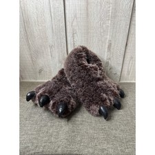 Mens Brown Faux Fur Bear Paw Claw Costume Novelty Slippers House ShoesS/M