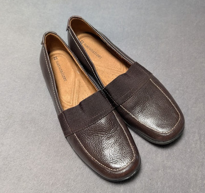 NATURALIZER Women's Tumbled Leather Loafers Size 7M Barlee Elastic Slip-On Shoes