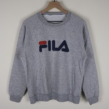 Vintage 90s Fila Spell Out Logo Sweatshirt Gray Medium 21x24.5