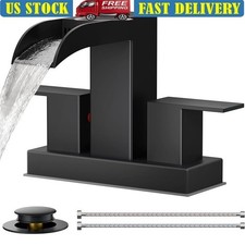Leak Free Bathroom Faucet Waterfall Spout Easy Install Pop Up Drain Dual Handle