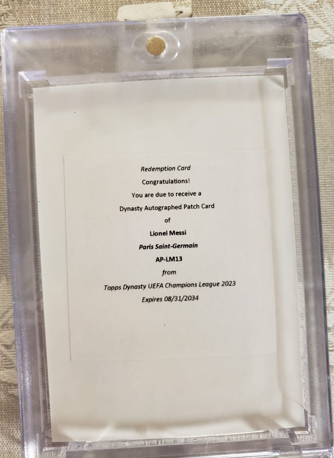 *REDEEMED* Topps Dynasty UEFA Champions League 2023 Lionel Messi redemption card