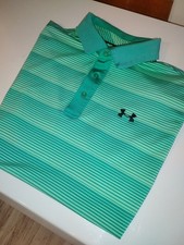 Under Armour HeatGear Polo Shirt Men's M Green Blue Striped Loose Fit Short Sle  