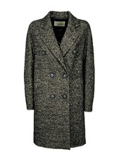 Abrigo para mujer Hannaj doble botonadura negro/crudo patrón - Tamara Astra