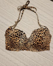 Victorias Secret 32DD Women's Bikini Top leopard print padded NWOT halter swim