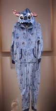 Disney Lilo Stitch Faux Fur Hooded One Piece Pajamas Union Suit XL Placid Blue
